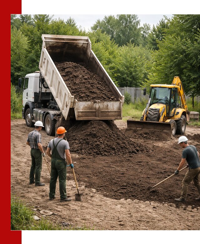 Доставка и укладка грунта для выравнивания участка в Печоре