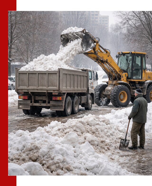 Вывоз снега грузовой техникой в Печоре оперативно и чисто