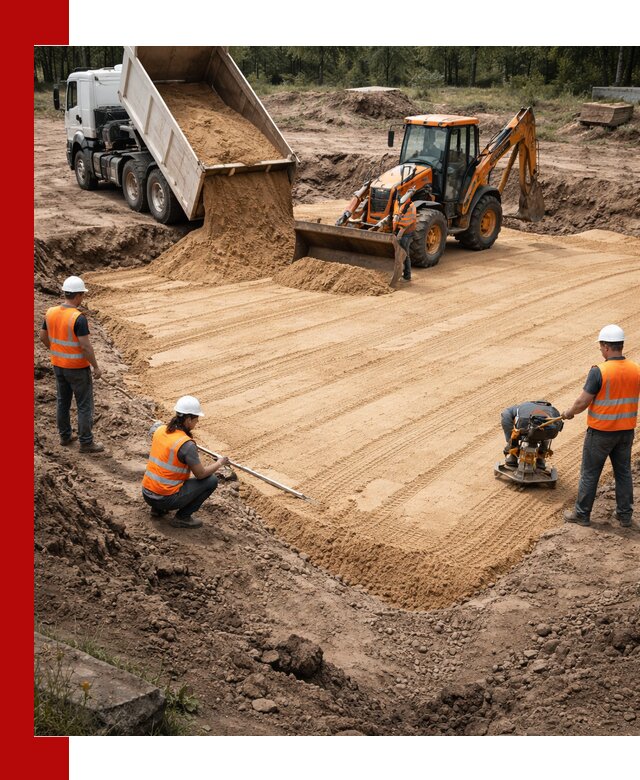 Устройство песчаной подушки для фундаментов и дорог в Печоре